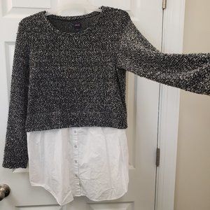 Jag, black grey white, long sleeve, scoop neck, sweater dress shirt, XL vintage